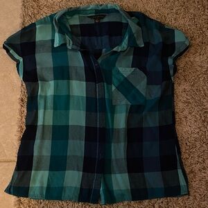 Blue and Green Plaid Button-Up Shirt